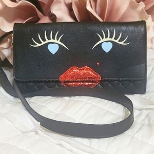 Betsey Johnson Face Purse with Glitter Lips